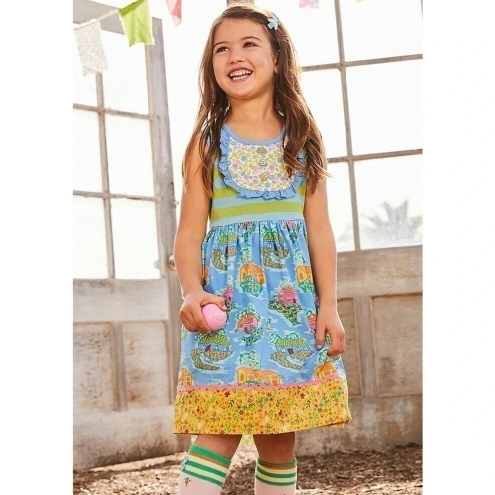 Matilda Jane Home Sweet Home Dress Size 4 Bib Ruffle Front